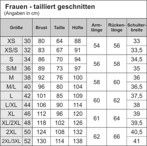 Größentabelle_frauen taillierter schnitt