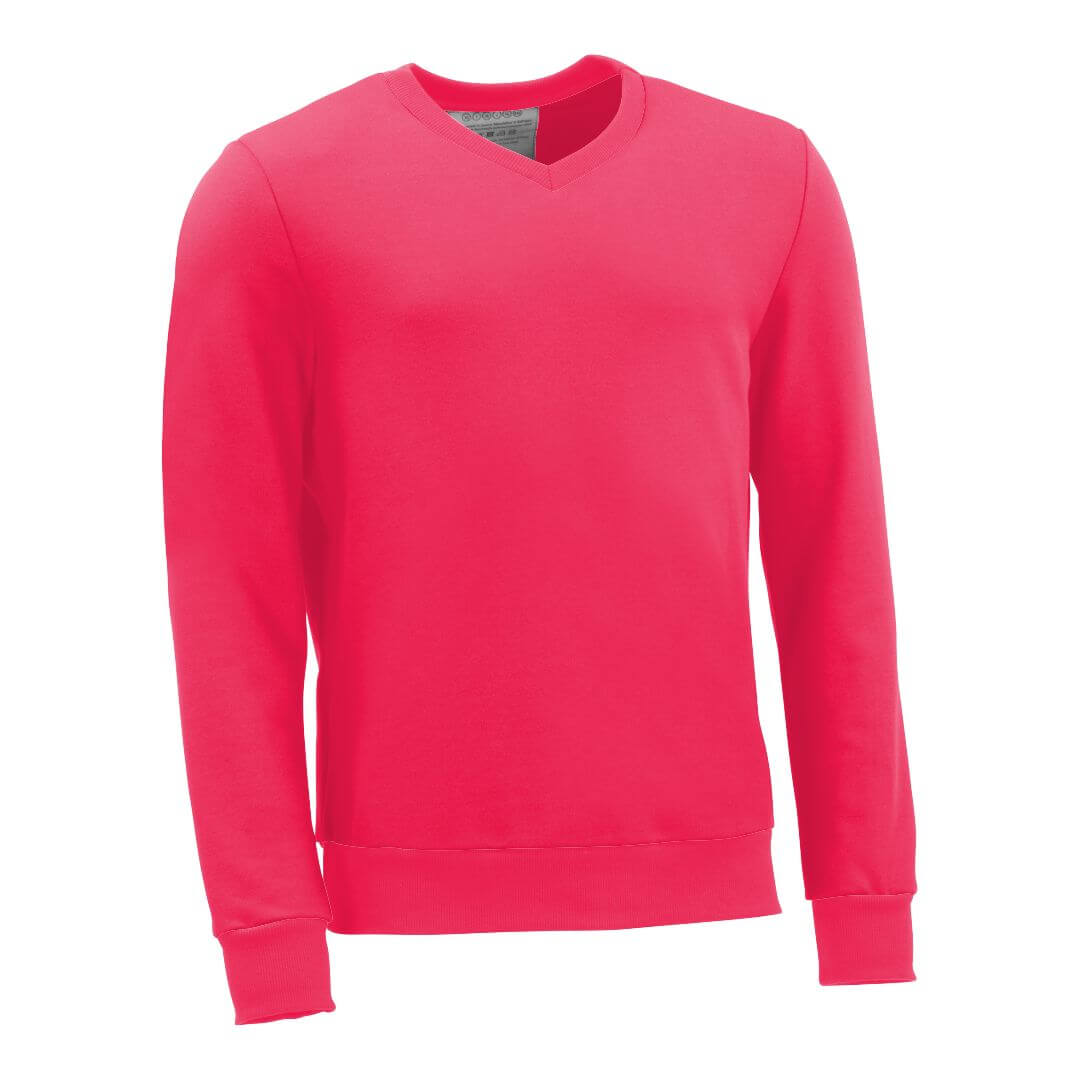 Pullover mit V-Ausschnitt_fairtrade_pink_HENSDD_front